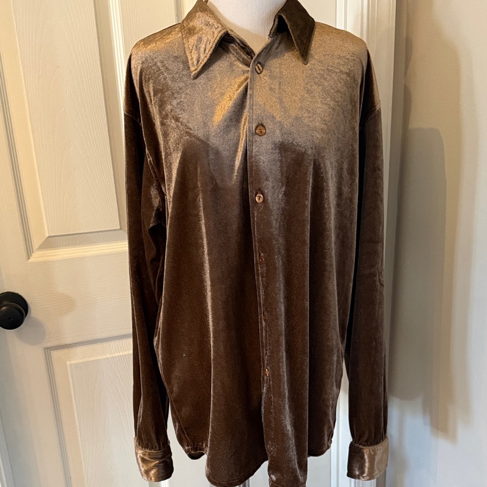 Elliott Brown Velvet Button-Up Shirt, Size L